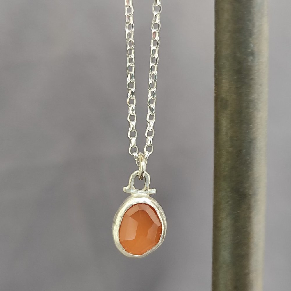 Handmade Sterling Silver Orange Moonstone Necklace, Delicate Pendant